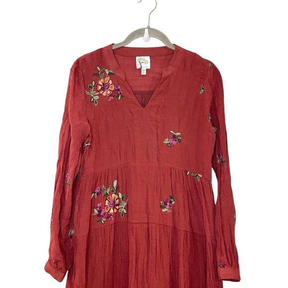 Anthropologie Fig And Flower Size PS Embroidered Ruffle Tiered Boho Mini Dress - Picture 3 of 7
